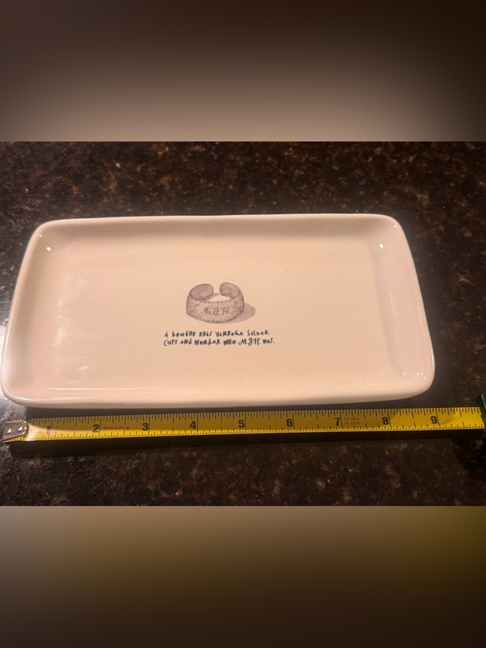 Rae Dunn White Ceramic Tray with Subtle Blue Stamp